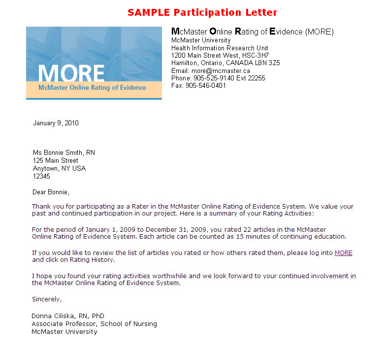 Sample Participation Letter